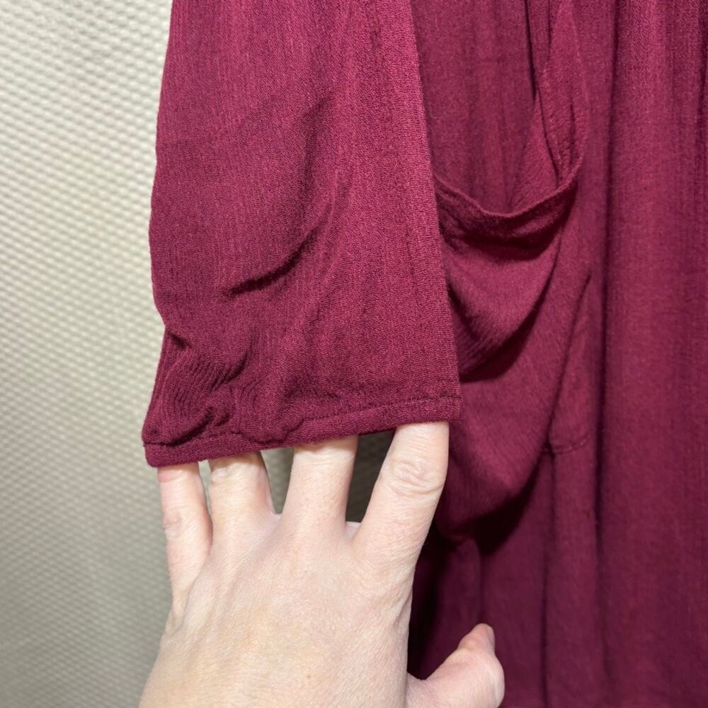 Entro Burgundy Floral Embroidered Tunic Dress Long Sleeve Pockets Size S - Picture 3 of 11